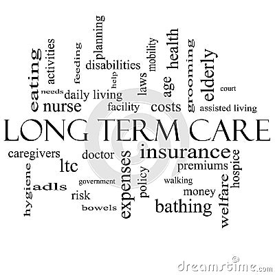 Long Term Care Word Cloud Concept in black and white