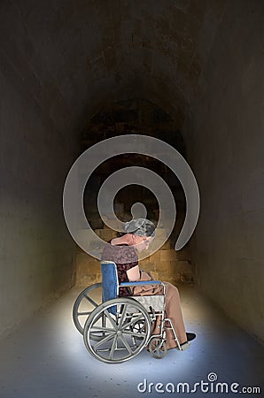 Lonly, Sad Old Elderly Woman in Wheelchair