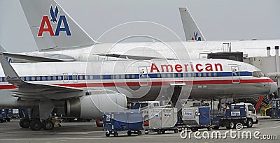 LOS ANGELES - AUG. 23: several American Airlines planes parked at LAX