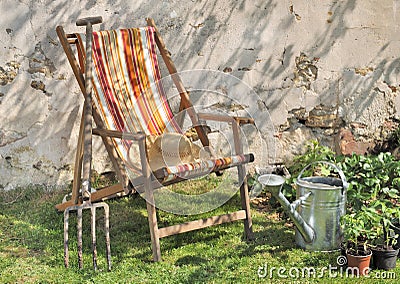 Lounge chair in a country side garden