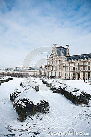 Louvre museum in Paris by winter