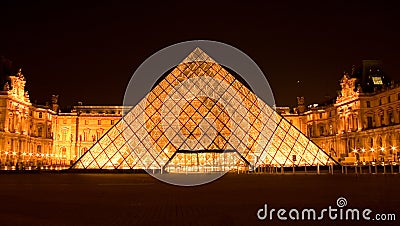 Louvre pyramid by night