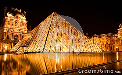 Louvre pyramid by night