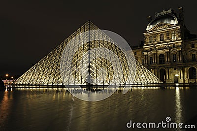 Louvre Pyramid at Night, Paris