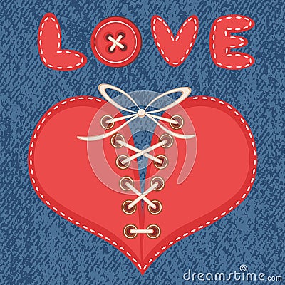 Love and heart with jeans background