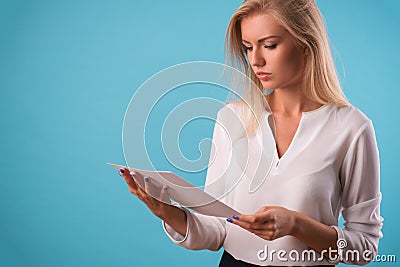 Lovely blonde wearing white blouse