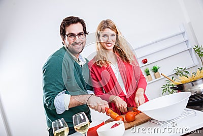 Lovely couple cooking together