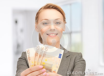 Lovely woman with euro cash money