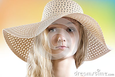 Lovely woman with no make up wearing straw summer hat
