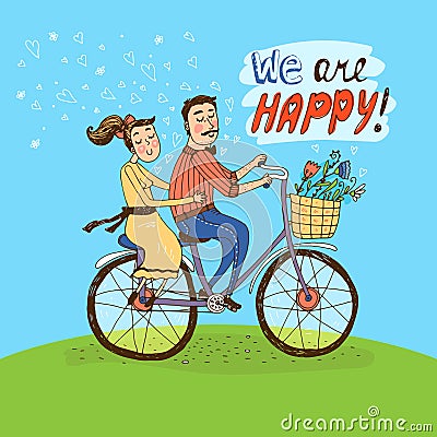Loving couple riding on a bicycle