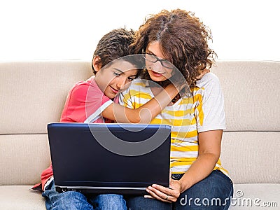 Loving family laptop computer