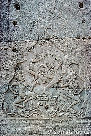 Low relief carving prasat bayon temple Angkor Thom Cambodia