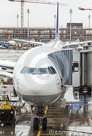 Lufthansa airbus airplane parked on