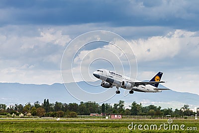Lufthansa Airbus taking off from Zagreb Airport