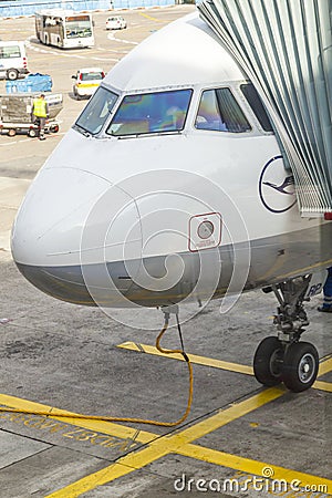 Lufthansa aircraft parking at the apron