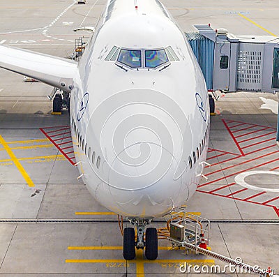 Lufthansa 747 airplane parked on