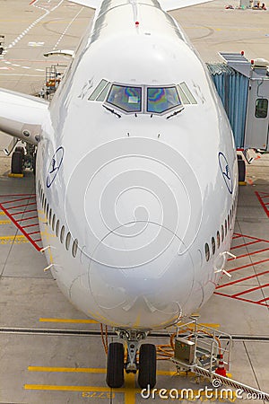Lufthansa 747 airplane parked on