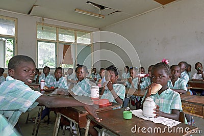 Lunch break at Surinam elementary school