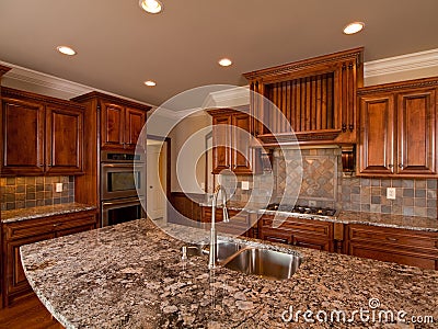 Luxury Home dark wood kitchen with countertop