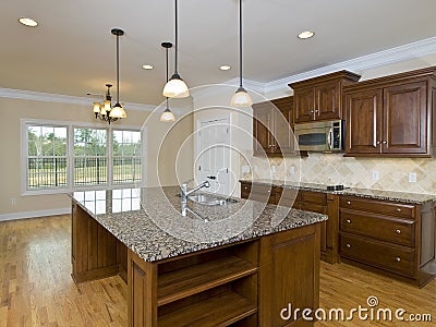 Luxury Home Kitchen Hanging Lights and island