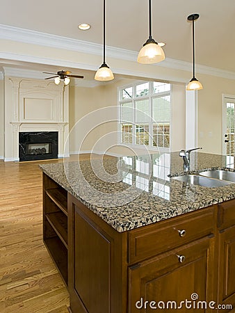 Luxury Home Kitchen island and Family room