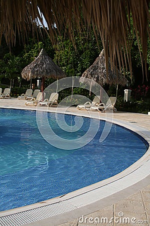 Luxury hotel garden with pool view