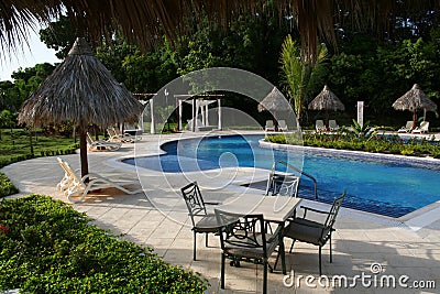 Luxury hotel garden with pool view