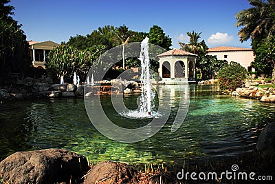 Luxury house with fountains in the garden