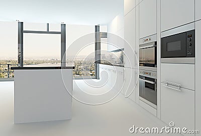 Luxury kitchen interior in pure white color