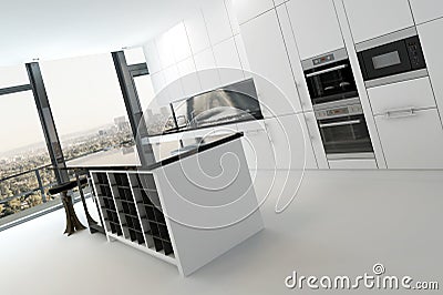 Luxury kitchen interior in pure white color