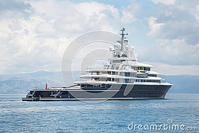 Luxury large super or mega motor yacht in the blue sea.