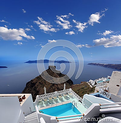 Luxury resort with swimming pool in Santorini island,