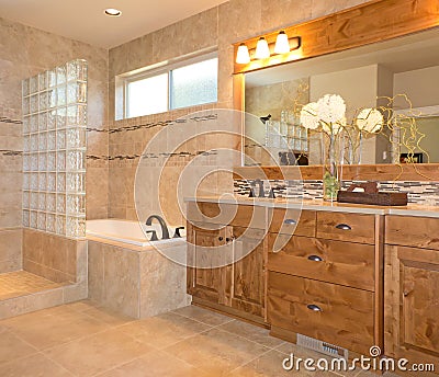 Luxury Tile Bathroom In Beige and Gold