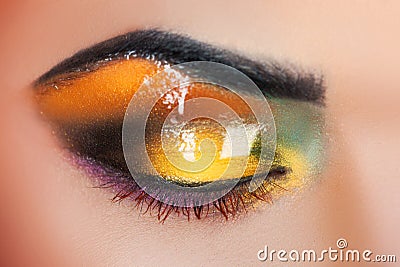 Macro photo of woman s closed eye with make up