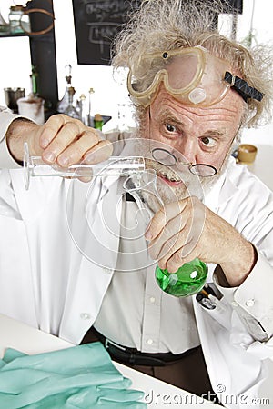 Mad scientist conducts chemistry experiment