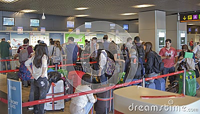 MADRID, SPAIN - MAY 28, 2014: Interior of Madrid airport, departure waiting aria