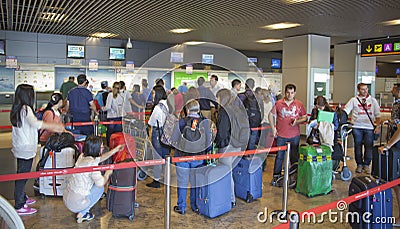 MADRID, SPAIN - MAY 28, 2014: Interior of Madrid airport, departure waiting aria