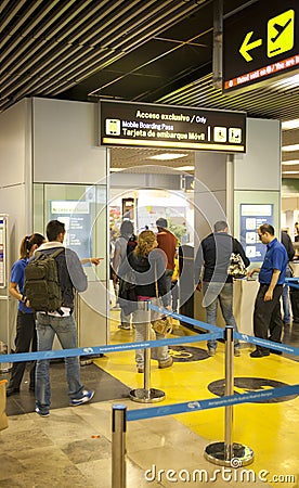 MADRID, SPAIN - MAY 28, 2014: Interior of Madrid airport, departure waiting aria