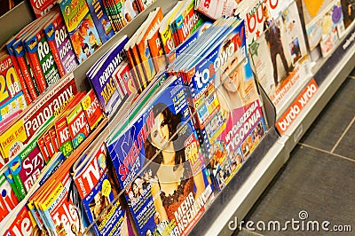 Magazines in book store