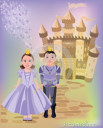 Magic castle and princess with prince