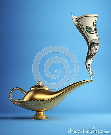 Magic lamp with money