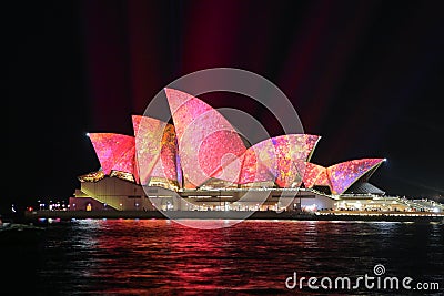 Magnificent landmark, Sydney Opera House in pink hues