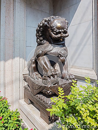 Majestic bronze lion statue.