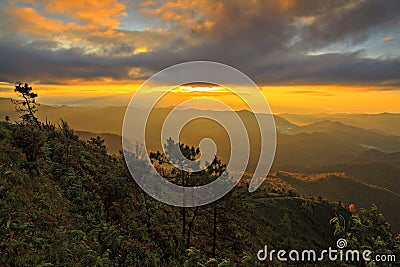 Majestic sunrise in the mountains landscape. Dramatic sky in Tha