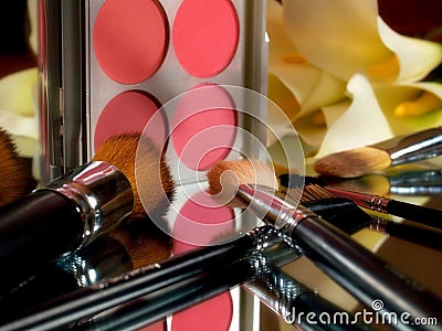 Makeup brushes and color palette.