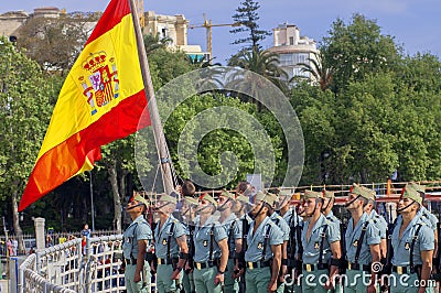 MALAGA, SPAIN - APRIL 09: Spanish Legionarios march on a militar