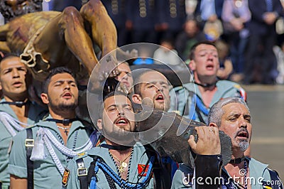 MALAGA, SPAIN - APRIL 09: Spanish Legionarios march on a militar