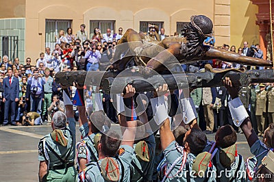 MALAGA, SPAIN - APRIL 09: Spanish Legionarios march on a militar