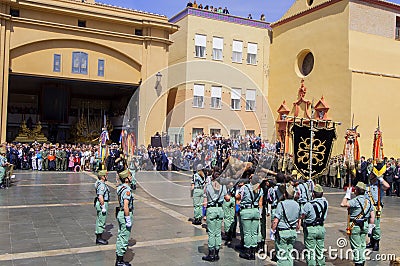 MALAGA, SPAIN - APRIL 09: Spanish Legionarios march on a militar