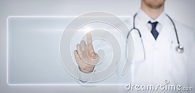 Male hand touching virtual screen